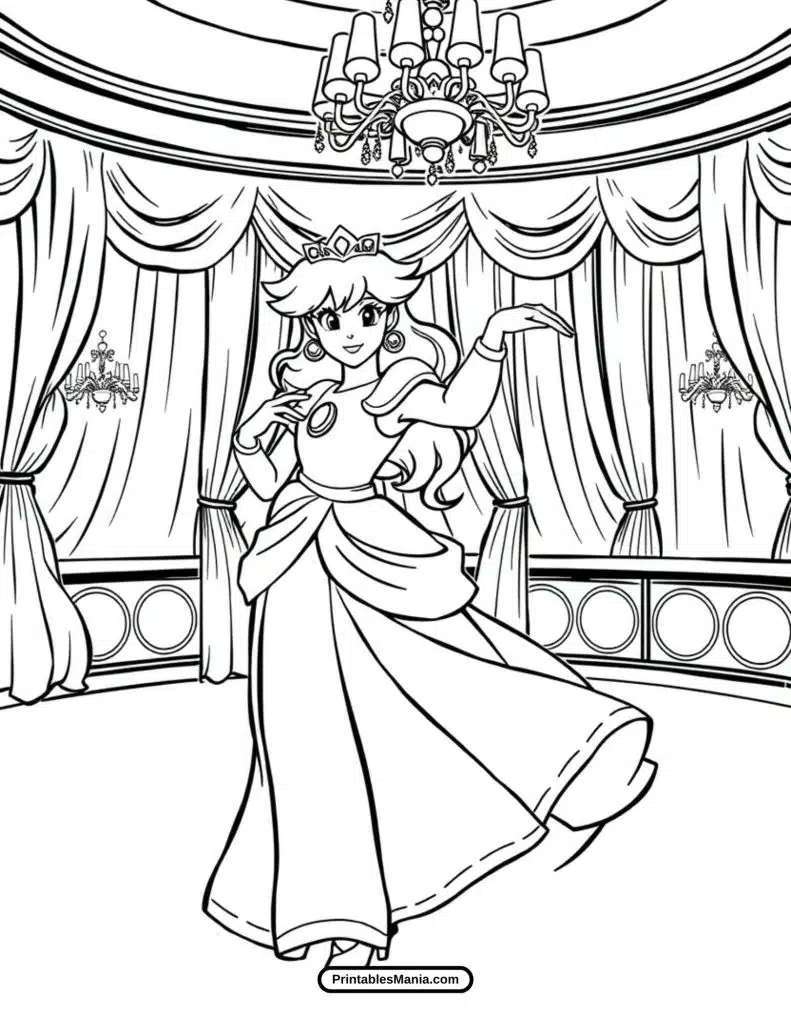 princess peach fairy tale scene coloring page