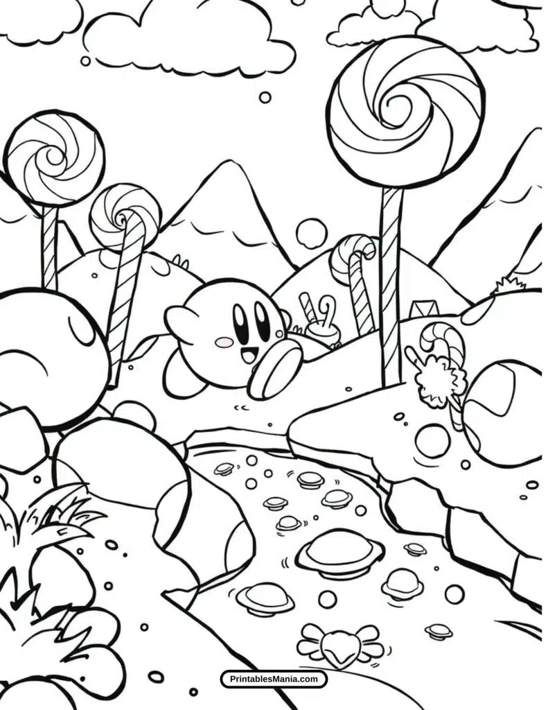 fun kirby with big feet coloring page