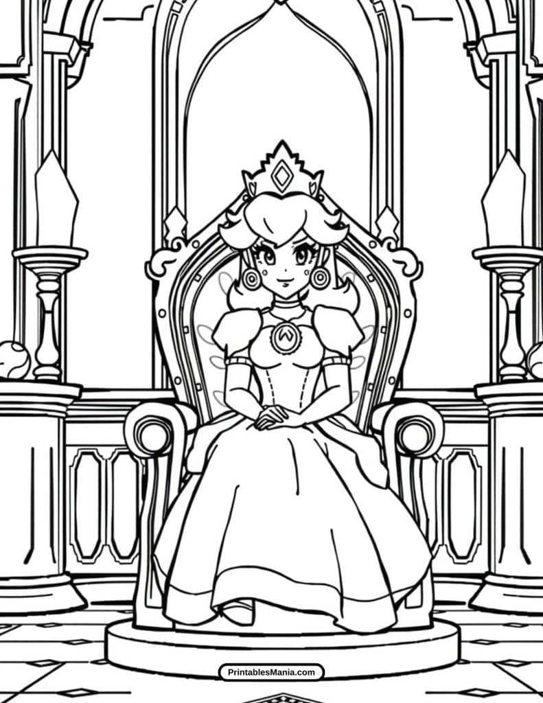 princess peach royal throne coloring outline