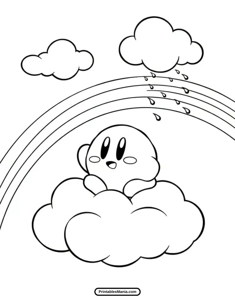 kirby and a rainbow coloring page