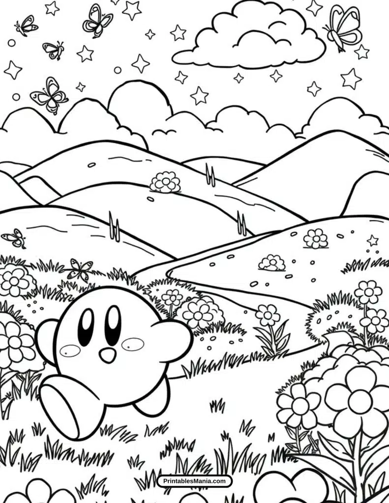 easy kirby running coloring outline