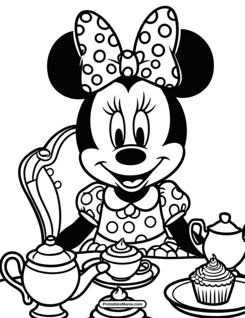 minnie mouse picnic scene coloring image