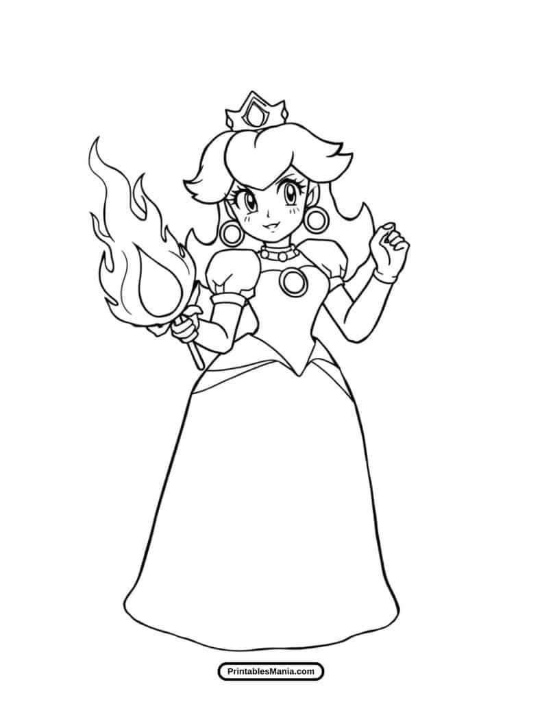 princess peach in a fun outfit coloring sheet