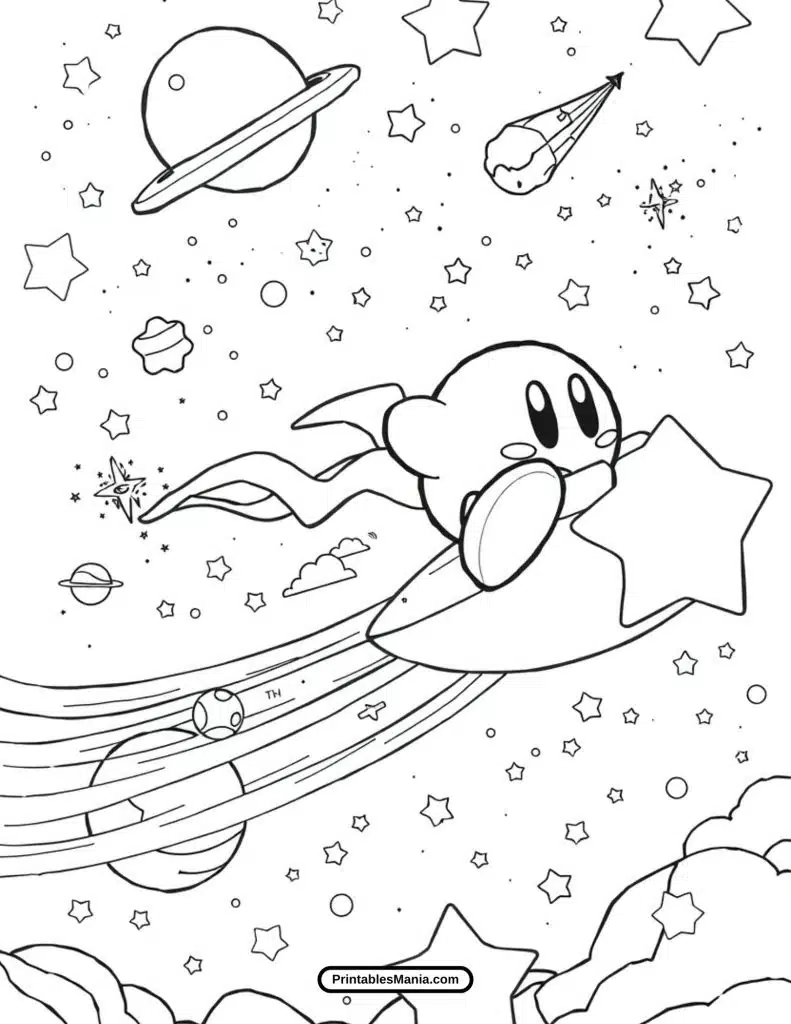 kirby using a magical ability coloring page