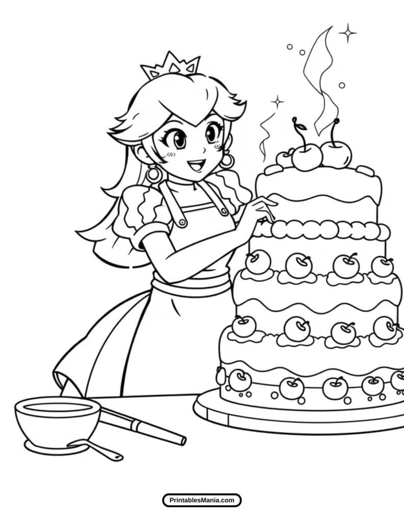 princess peach tea party coloring outline