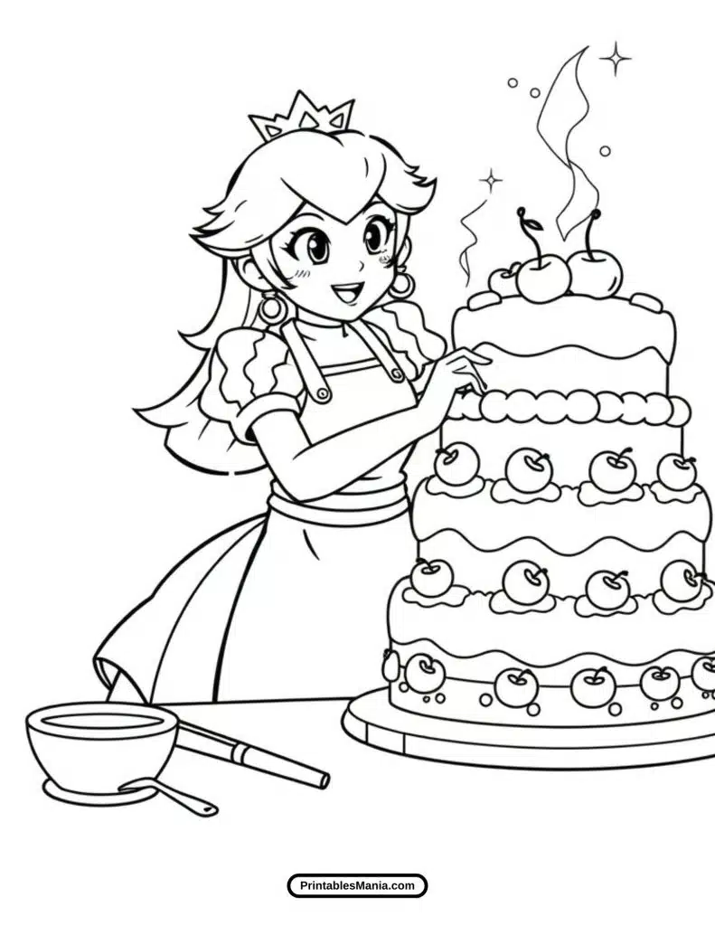 princess peach tea party coloring outline