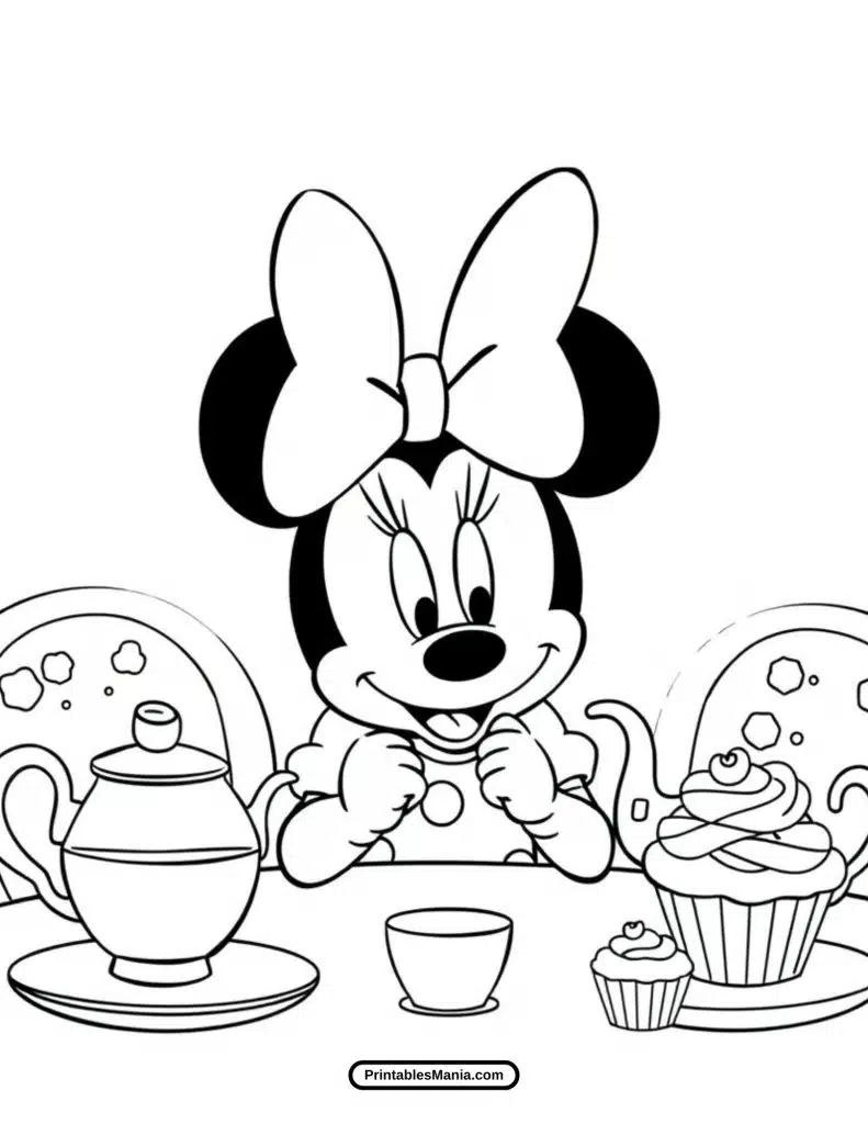 minnie mouse sharing cookies coloring image