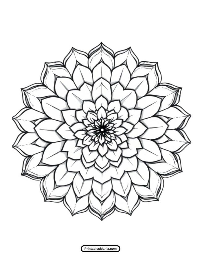 printable mandala coloring page with symmetrical shapes