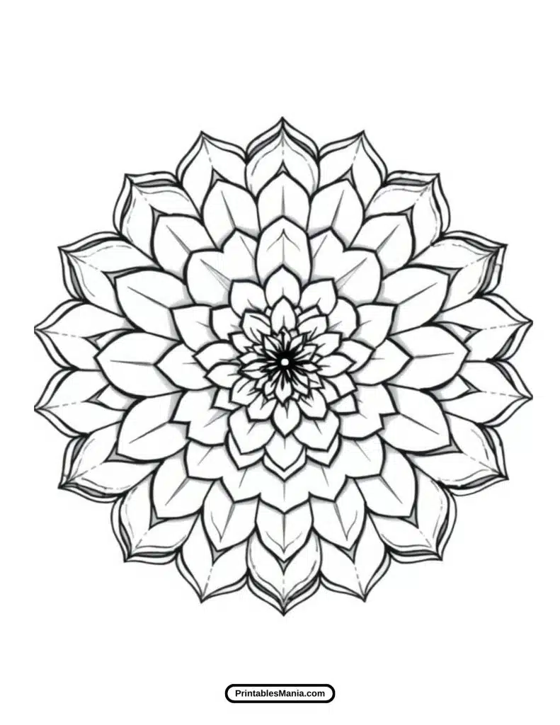 printable mandala coloring page with symmetrical shapes