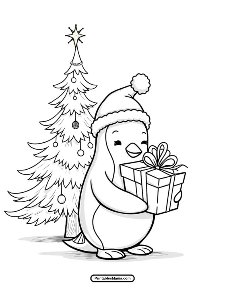 christmas penguin coloring page