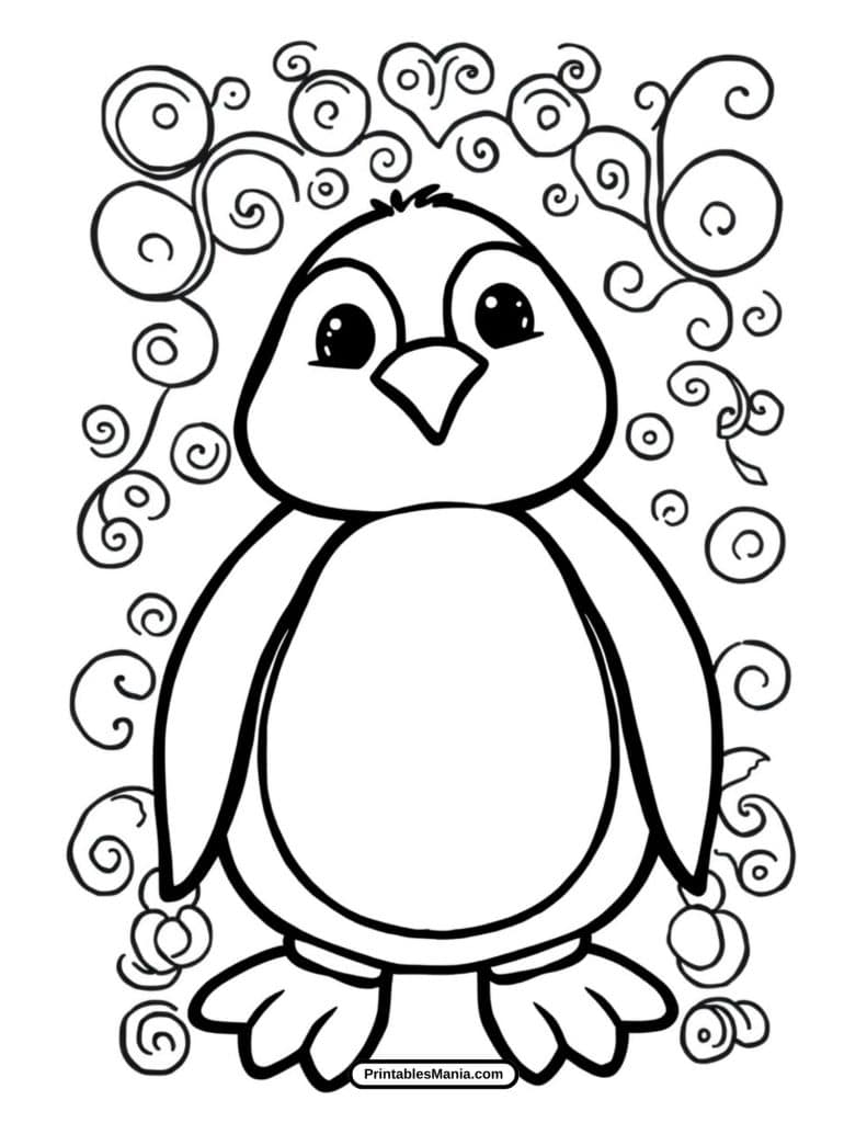 cute baby penguin with big eyes coloring sheet