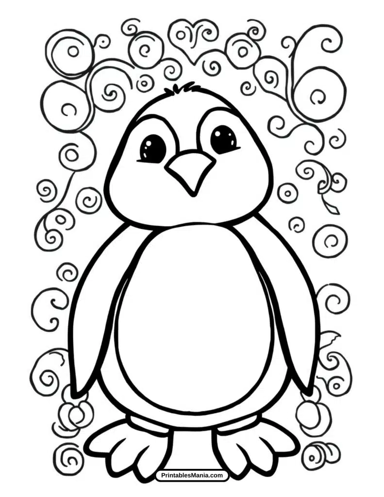 cute baby penguin with big eyes coloring sheet