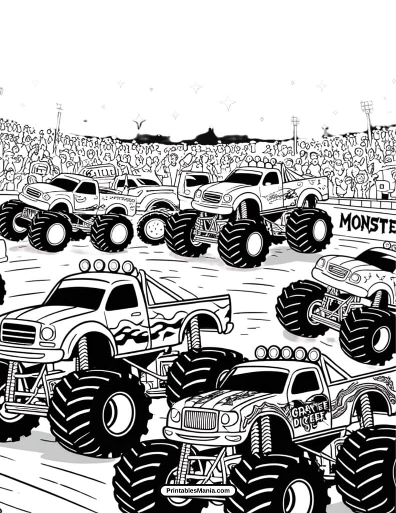 monster truck show with fans cheering