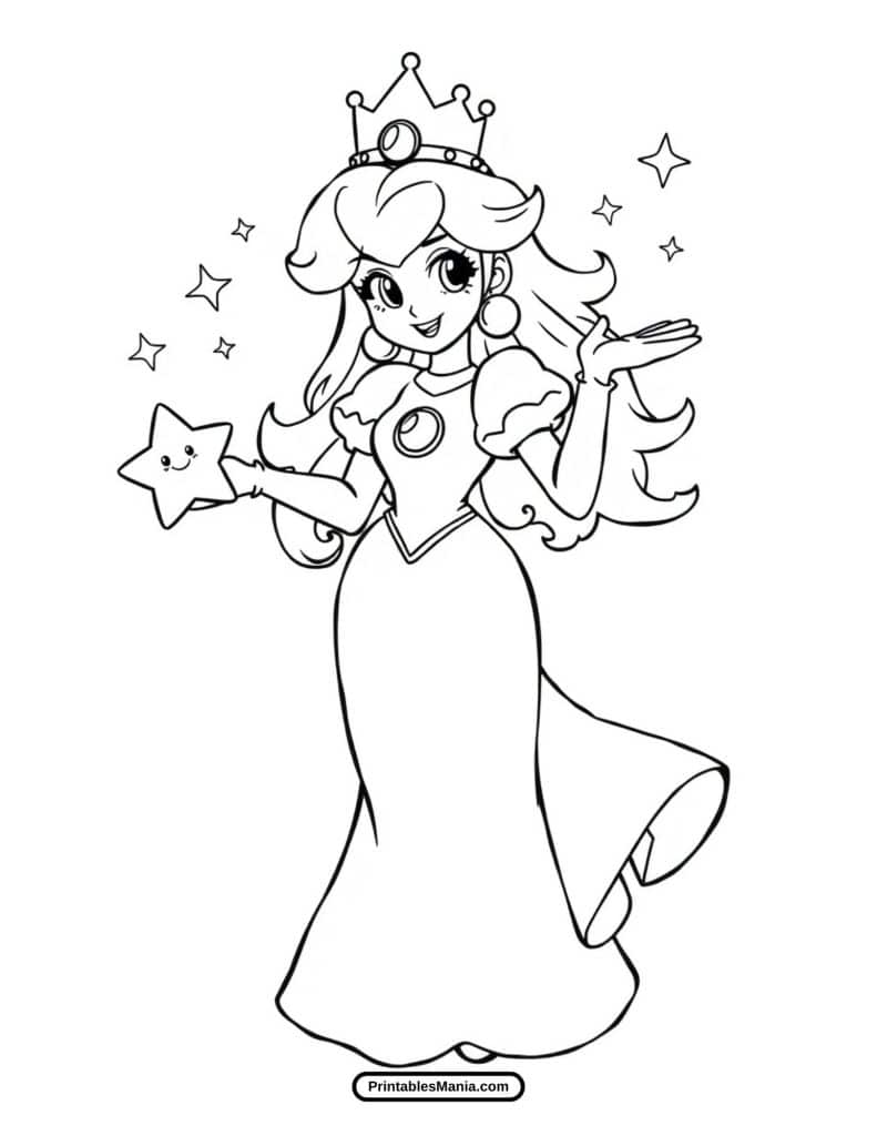 princess peach in royal dress coloring page