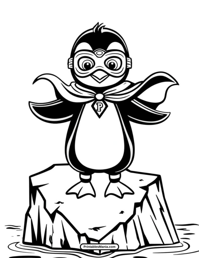 free printable penguin winter scene coloring page