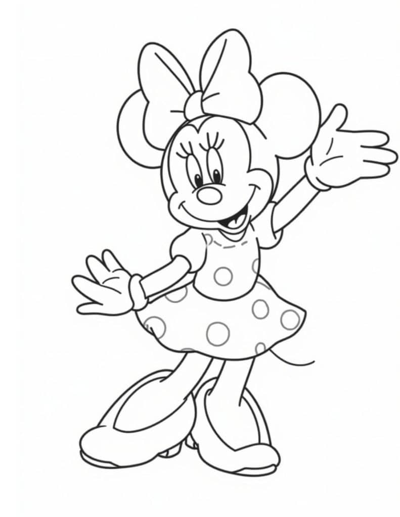 minnie mouse wearing polka dot dress coloring image