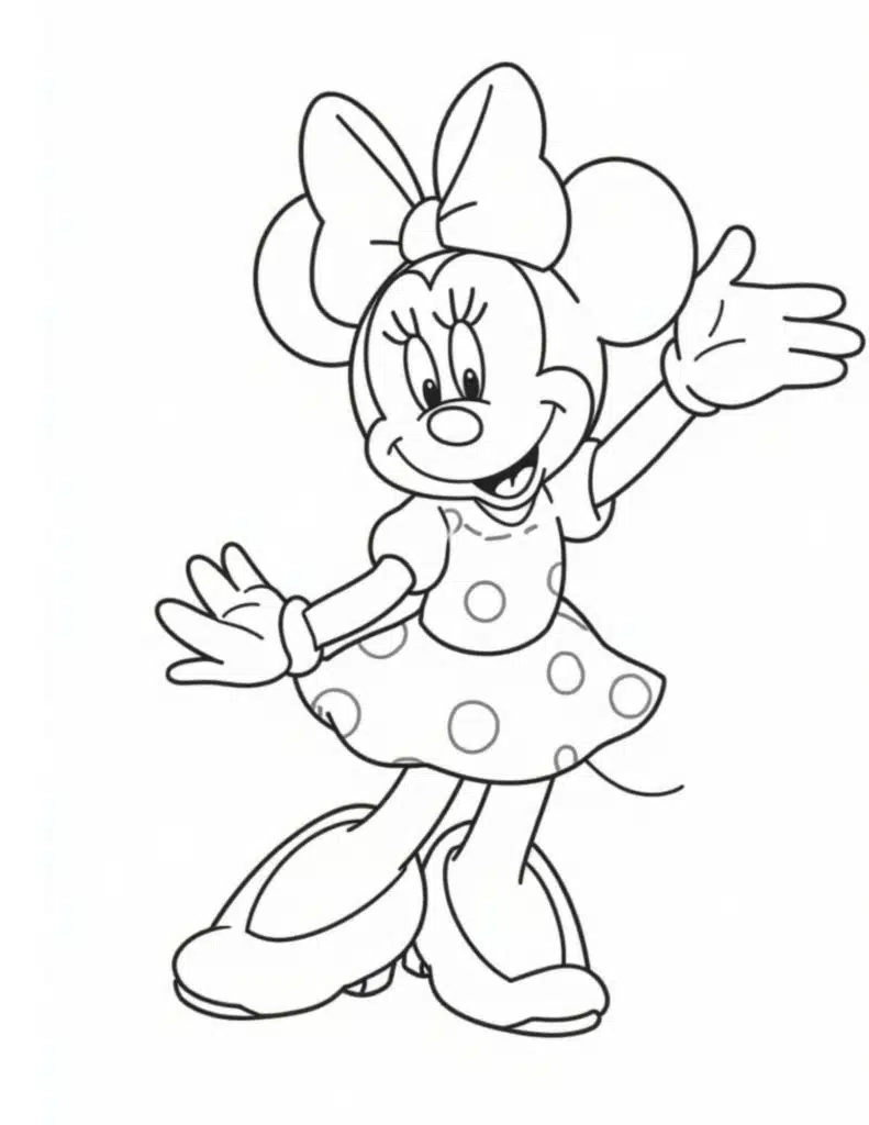 minnie mouse wearing polka dot dress coloring image