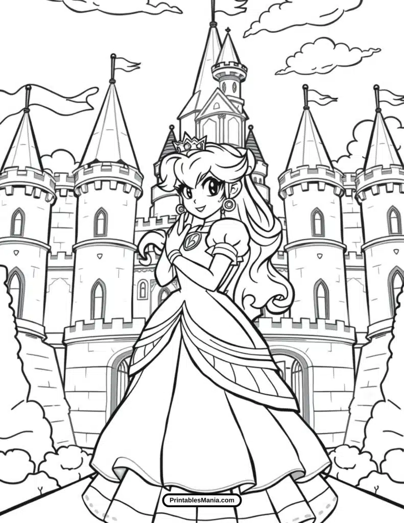 adorable princess peach character coloring page