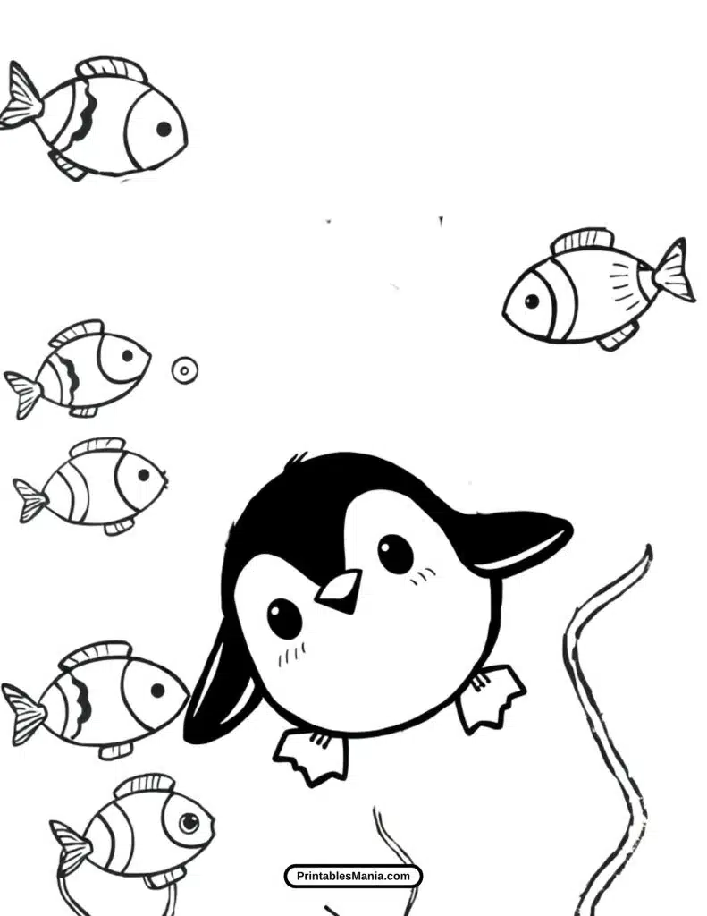 penguin and fish coloring page