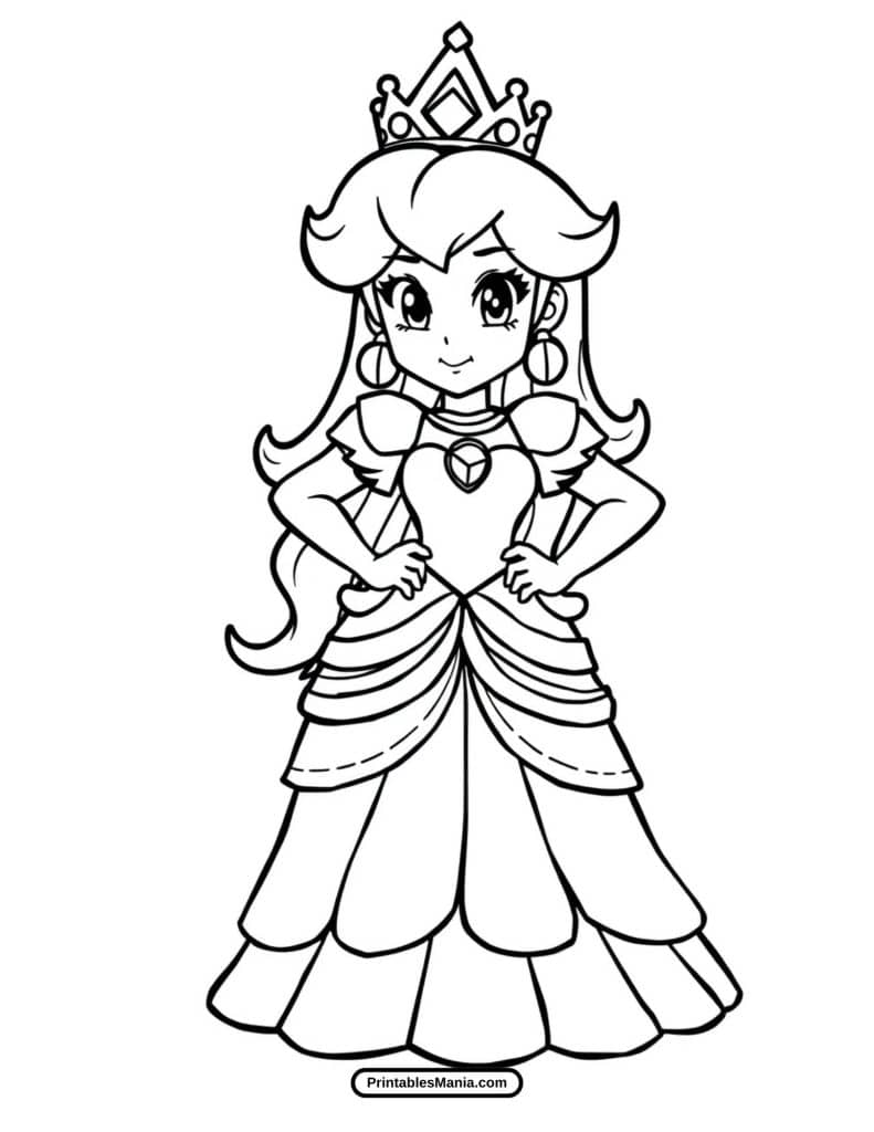 princess peach in a ball gown coloring image