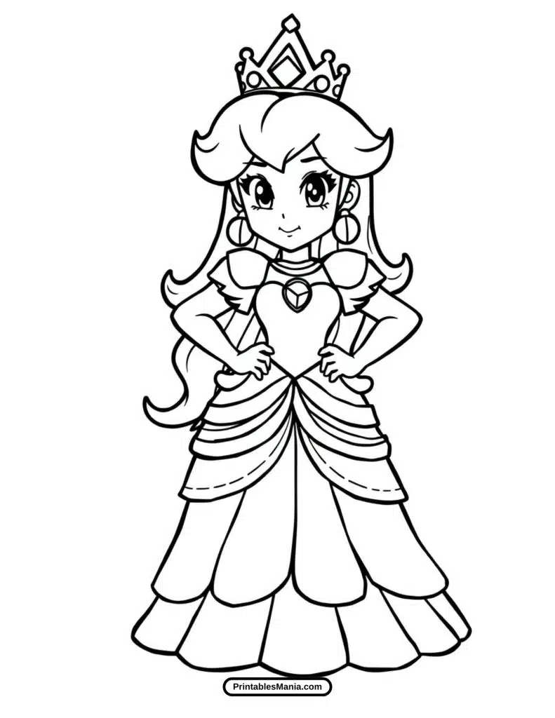 princess peach in a ball gown coloring image