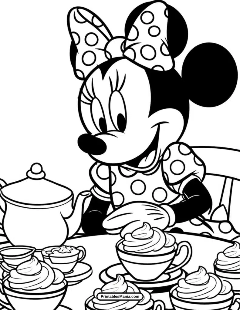 minnie mouse tea party coloring outline