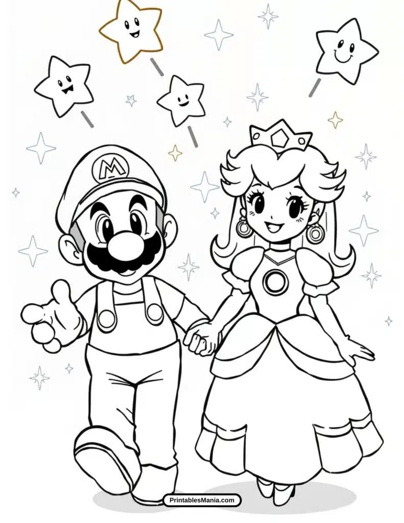 princess peach and mario coloring page