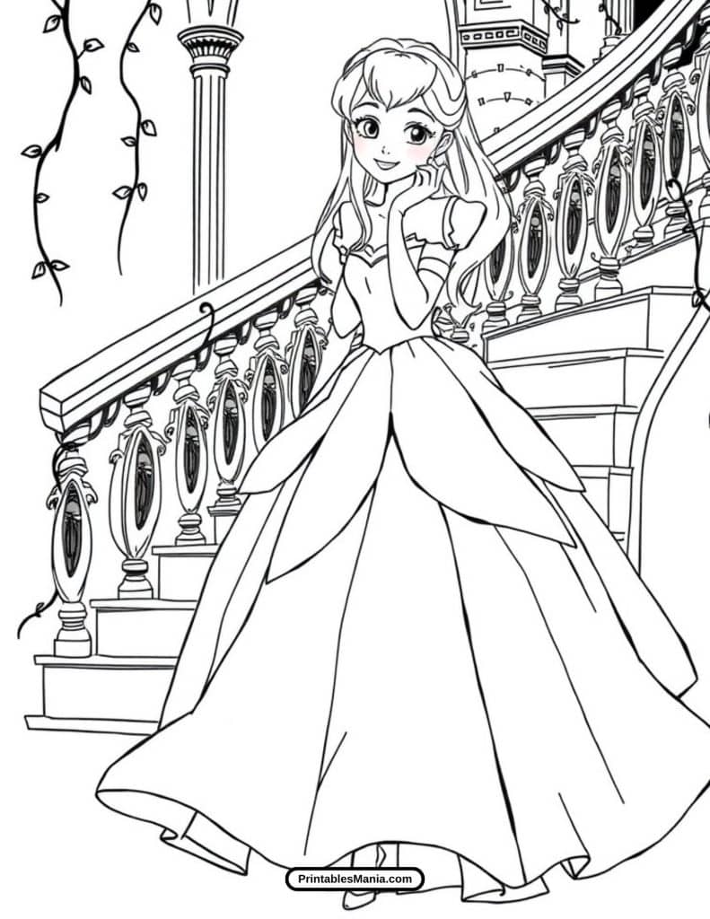 cinderella in ball gown coloring page