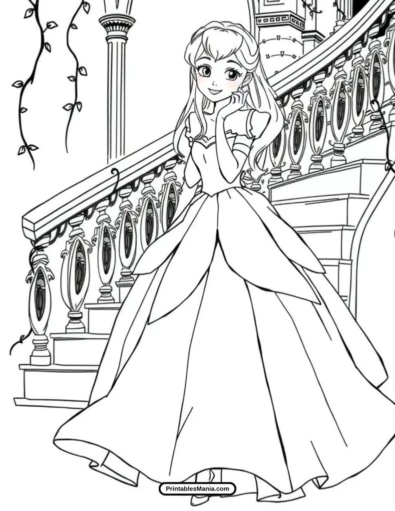 cinderella in ball gown coloring page
