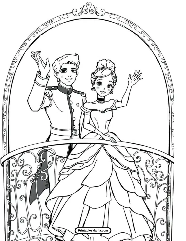 сinderella and prince waving to crowd